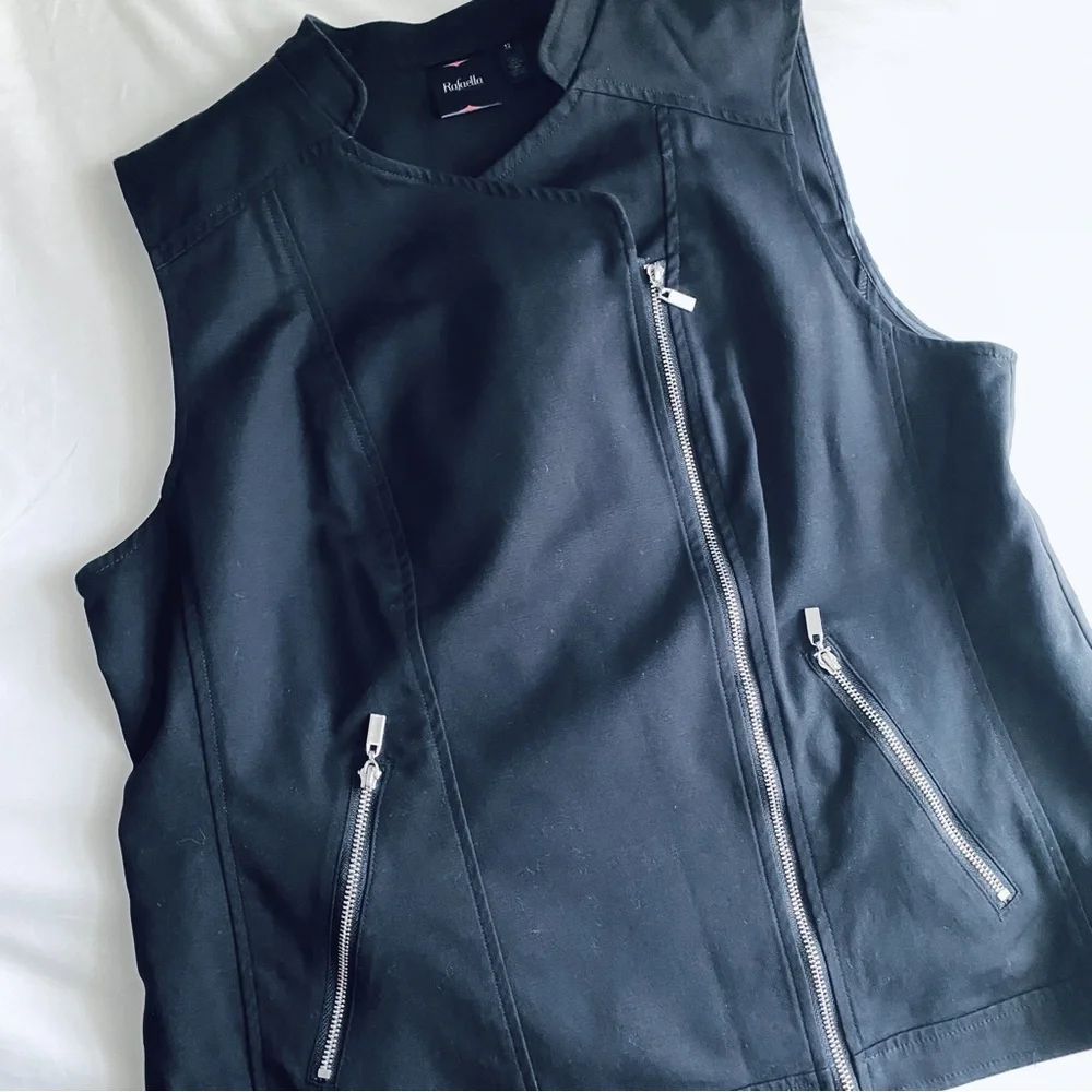 RAFAELLA COTTON SLEEVELESS ASYMMETRICAL ZIP UP VEST Black 12